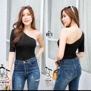 🫦🔥ขาย👚Dee  shop🔥🔥🫦(A41)ครอปเบี่ยง แขนเดียว ยืดเรยอน สวยจริง