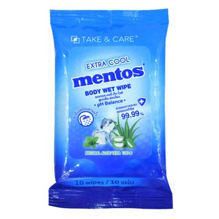 กระดาษชำระ ทิชชู่เปียก ผ้าเช็ดทำความสะอาด MENTOS EXTRA COOL 10ชิ้น อุปกรณ์ทำความสะอาด ของใช้ภายในบ้าน BODY WET WIPE MENT