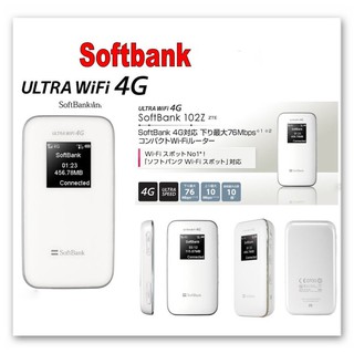 ราคาPocket WiFi Router unlocked 102Z SoftBank Mobile WiFi Hotspot 4G LTE ** 4G Band TDD-LTE B41 2500MHz ** 3G WCDMA 2100MHz