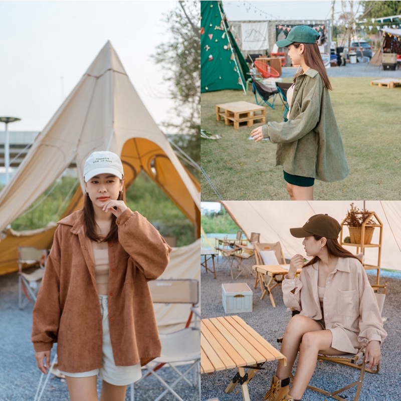 𝗖𝗢𝗥𝗗𝗨𝗥𝗢𝗬 𝗦𝗛𝗜𝗥𝗧🍂เสื้อเชิ้ตทรงโอเวอร์ไซส์ผ้าลูกฟูกอกได้ถึง 50"