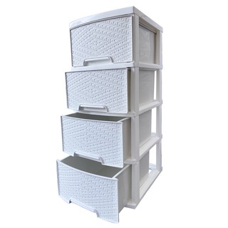 ตู้ลิ้นชักขาวโครงขาวใหญ่ 4 ชั้น ลายข้าวหลามตัด รุ่น A-002-12 Drawers 4 Tiers