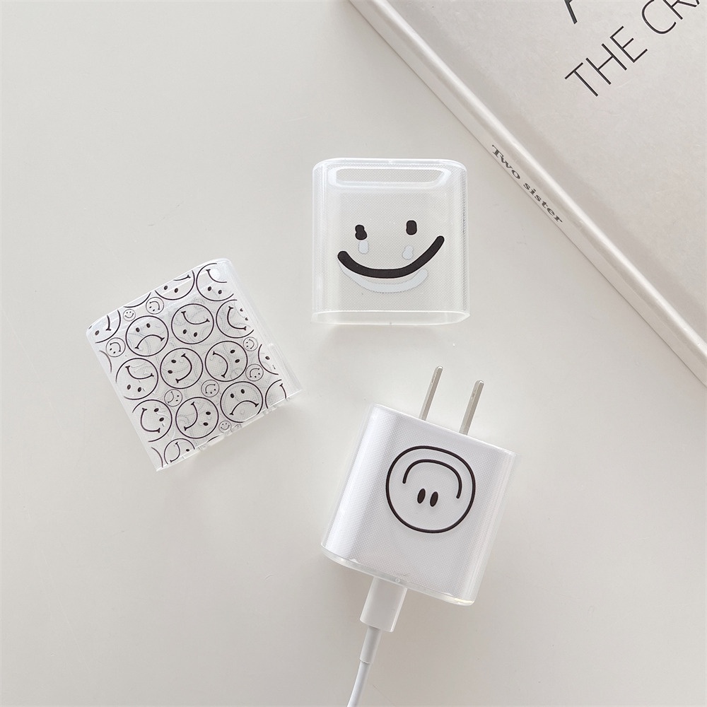 เคสชาร์จ ฝาครอบป้องกัน อ่อน TPU การ์ตูนน่ารัก ใบหน้าที่ยิ้ม ลวดลาย ชัดเจน USB Data เชลล์ชาร์จ สำหรับ Apple ต้นฉบับ 18W/20W ที่ชาร์จ - รูปที่ 6
