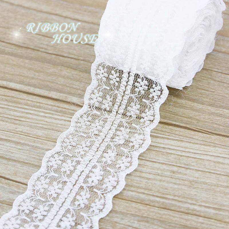 (5 หลา/ม้วน) 45 มม. ผ้าลูกไม้สีขาว สายรัด ตกแต่ง บรรจุของขวัญน่ารัก วัสดุ