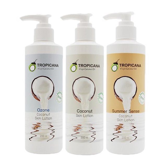 Tropicana โลชั่นบำรุงผิวน้ำมันมะพร้าว สูตร NON PARABEN   ขนาด 200 ML แบบหัวปั๊ม พกพาสะดวก