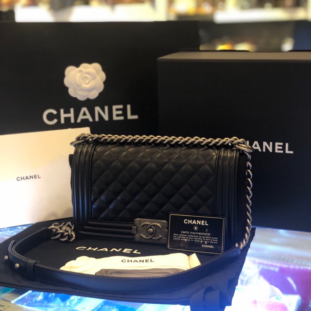 New Chanel boy 10 black caviar rhw