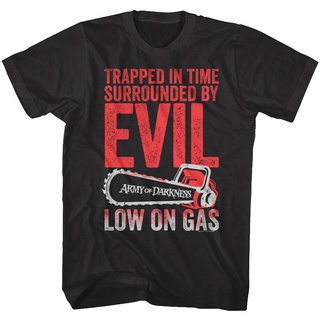 คอลูกเรือเสื้อยืดคอกลมเสื้อยืดแขนสั้นลําลอง ผ้าฝ้าย พิมพ์ลาย Army Of Darkness Chainsaw Low Gasoline แฟชั่นฤดูร้อน สําหรั