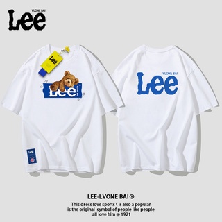 เสื้อยืดแขนสั้น ผ้าฝ้าย พิมพ์ลายตัวอักษร Lee สีดํา และสีขาว สไตล์ตะวันตก สําหรับผู้ชาย และผู้หญิงแฟชั่น