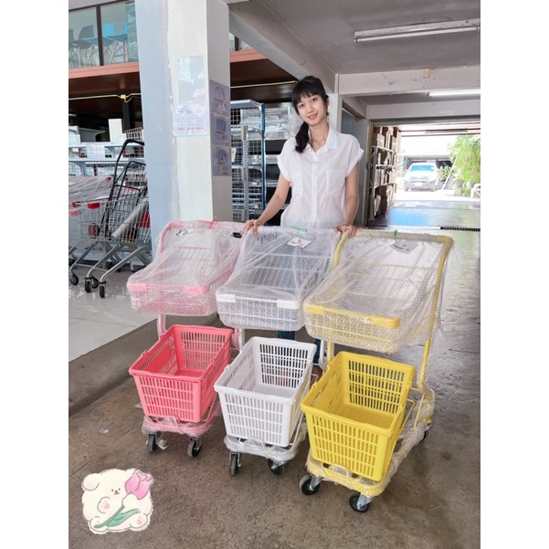 รถเข็นช้อปปิ้งสองชั้น รถเข็นช้อปปิ้งแบบมีตะกร้ารถเข็นขนาดเล็กพร้อมส่งราคาถูกสุดๆMaxvalue Japan