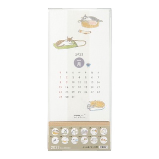 MIDORI Stand Calendar Cat 2023 (D31237006)/ ปฏิทินตั้งโต๊ะพร้อมแท่นไม้ ลายน้องแมว ปี 2023 แบรนด์ MIDORI จากประเทศญี่ปุ่น