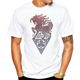 เสื้อยืดแขนสั้น ผ้าฝ้าย 100% พิมพ์ลาย Sleipnir Vikings Valhalla Odin สีขาว สําหรับผู้ชาย ไซซ์ 4XLS-5XL