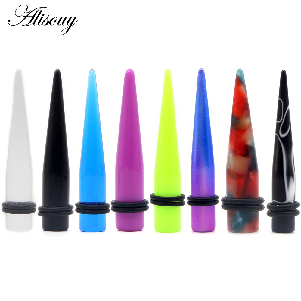 Alisouy 2pcs ใหม่หู Expander เจาะอะคริลิคสีขาวสีดํา Double Flared Saddle Plugs ผู้หญิงผู้ชาย Studs Body เครื่องประดับ Taper light