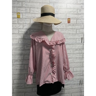 เสื้อแขนยาวสีชมพูขาว 👚งานมือ1มีตำหนิ