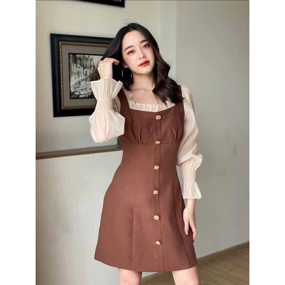 O10-8 มินิเดรสน่ารักคอเหลี่ยมแต่งระบาย ป้าย Ome Shop