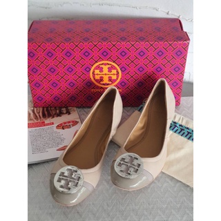 รองเท้า Tory BURCH Flats Minnie Cap-Toe Ballet Size US 6  เท้า23.5 cm.   สี Light Taupe/Gray Heron 251