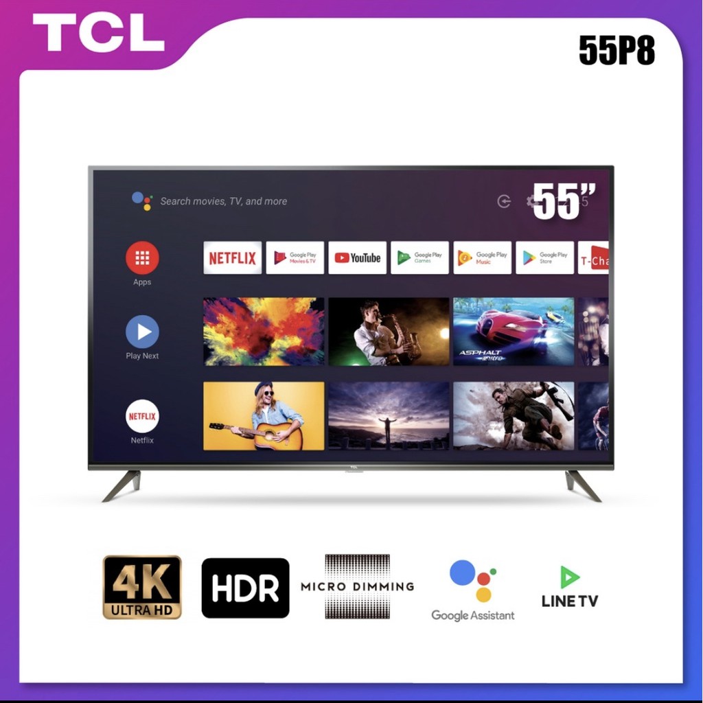 ทีวี TCL รุ่น 55P8 4K UHD ANDROID TV 9.0  ขนาด 55 นิ้ว
