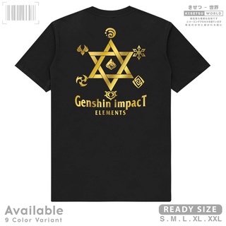 [100% Cotton] เสื้อยืดลําลอง แขนสั้น พิมพ์ลายอนิเมะมังงะ Distro GENSHIN IMPACT ALL ELEMENTS Baju Game Karakter Jepang x