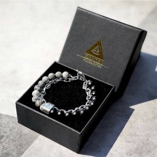 กำไลหินมงคล ส่งฟรี Double Bracelet : Matte Silver Lace Agate Stone