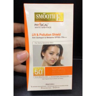 สูตรใหม่ กันแดดน้ำนม บางเบา ไม่มัน ไม่อุดตัน Smooth E Physical White UV &amp; Polution Shield SPF 50+ PA +++ ขนาด 18 มล