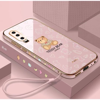 OPPO Reno7 4G Reno 4 4G Reno Reno 2 Reno Z ขอบตรง 90 ° Muppet Bear พร้อม Lanyard Electroplating Phone Case