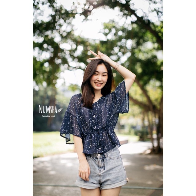 Numsha Brand เสื้อคอวีโบว์แขน NB22043 - numsha_brand - ThaiPick