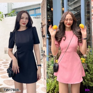 TwinsShopVip💗พร้อมส่ง TW17808 เดรสสั้นคอกลม โบว์หลัง ..