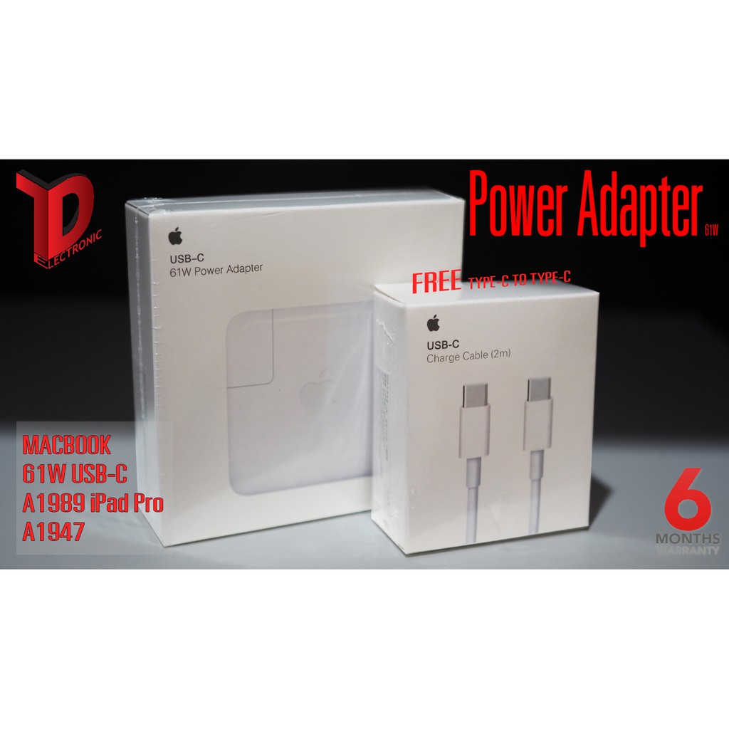 Adapter อเด็ปเตอร์ MACBOOK 61W USB-C A1989 iPadPro A1947 ฟรีสาย USB-C 2เมตร