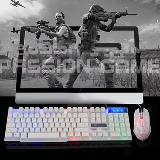 ชุดคีย์บอร์ดและเมาส์ มีไฟLED สายรุ้ง สำหรับคอมพิวเตอร์ แล็ปท…