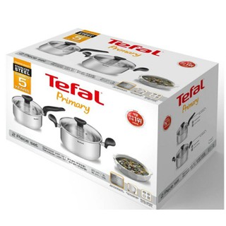 Tefal ชุดเครื่องครัว Primary Set 4 ชิ้น หม้อ 2 หู พร้อมฝาแก้ว + หม้อด้าม พร้อมฝาแก้ว รุ่น E308S474