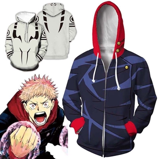 เสื้อกันหนาวมีฮู้ดพิมพ์ลายอะนิเมะ Jujutsu Kaisen สําหรับผู้ชาย