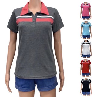 เสื้อโปโลผู้หญิงแขนสั้น 6 สี รอบอกเสื้อ 33 นิ้ว ต่ออกผ้าลาแถบ ผ้าcotton Women’s Polo Shirt