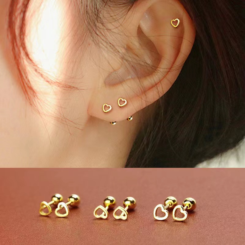 รักต่างหูหัวใจเล็กไทเทเนียมเหล็กต่างหูสตั๊ดมินิเกลียวสตั๊ดต่างหู