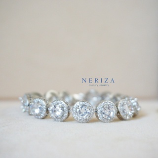 Neriza Jewelry/ข้อมือเพชรกลมล้อมเพชร เครื่องประดับออกงาน เพชรสังเคราะห์เกรดพรีเมี่ยมเทียบเท่าเพชรแท้ จัดส่งฟรีNB027