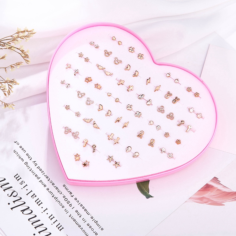 36 คู ่ ต ่ างหูเพชรพลาสติก Hypoallergenic Set Love Box Women Jewelry