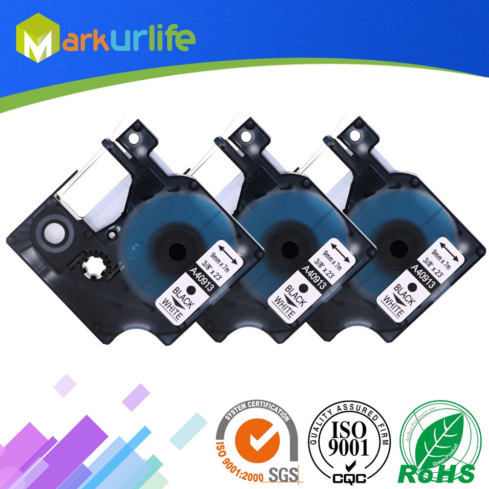 3 ชิ้น Label Maker สําหรับ DYMO Self-Adhesive เทป 40913 40910 40918 งานดีเยี่ยมสําหรับเครื่องพิมพ์ DYMO (9 มม.*7 ม.) สีดําบนสีขาว