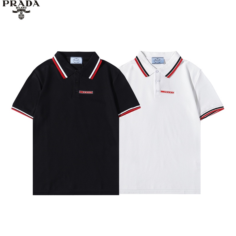 PRADA Polo Shirts ready stock High quality red label logo tape for leisure  office short-sleeved Polo Shirts top For Wome | Shopee Thailand