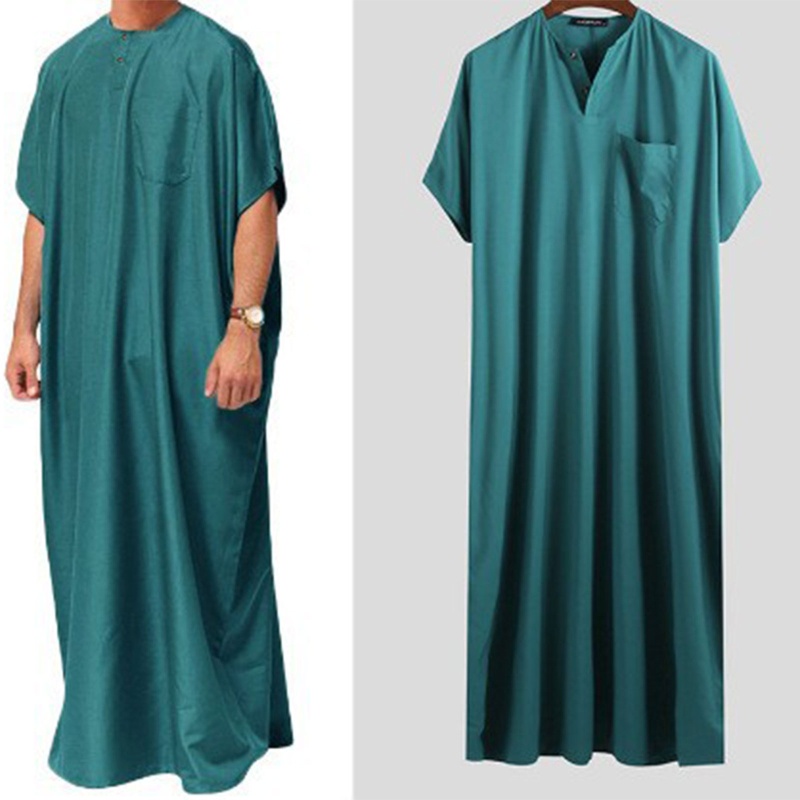 Nan เสื้อผ้ามุสลิมอาหรับ Kaftan Mid East Jubba Thobe Solid Short Sleeve Men Robes