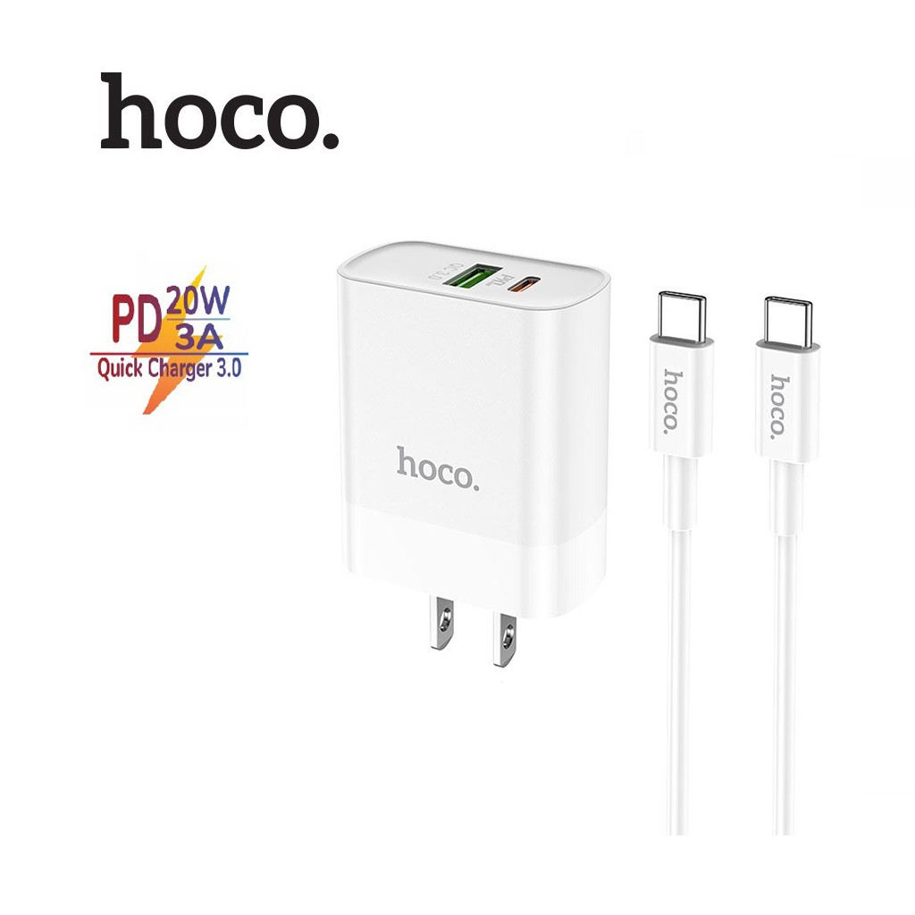 PD20W Hoco C80 ที่ชาร์จเร็วพร้อมพอร์ต Type-C และ Usb พร้อมสายชาร์จ Type-C เป็น Type-C 1M