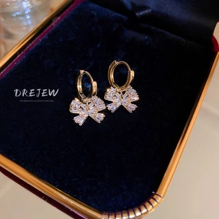 DREJEW ต่างหูแฟชั่น ทอง 18K ประดับโบว์ เพทาย กันแพ้ ระดับไฮเอนด์