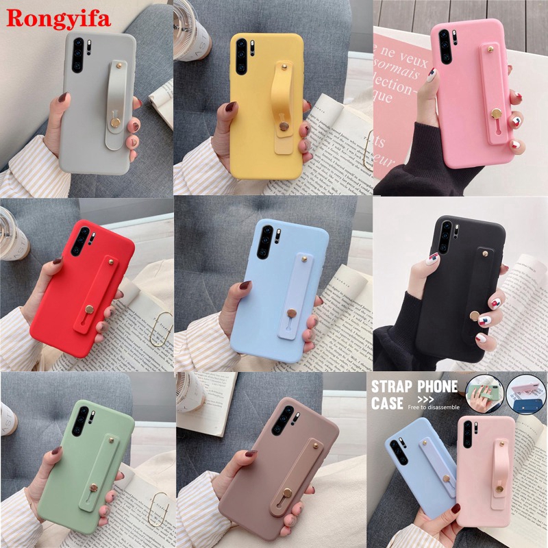 For OPPO Reno 2f 2 Z A9 A5 2020 Realme C3 5 5s 5i Pro 5 XT X2 2 Phone Case Silicone Bracket Wrist Strap Back Cover Shell