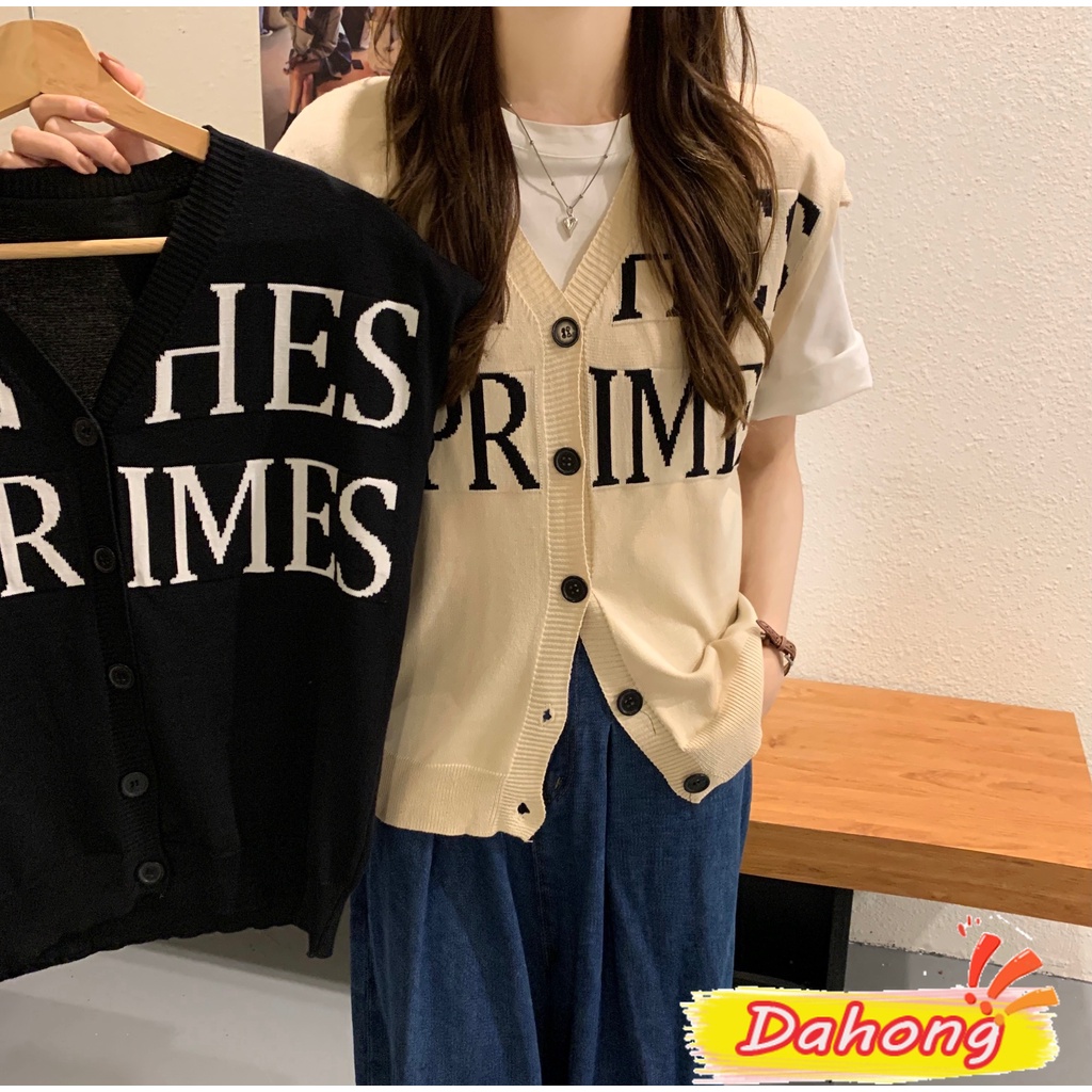 Dahong เสื้อกล้ามไหมพรมถัก เสื้อกั๊ก​ไหมพรมคอวีกระดุมหน้าเปิดได้ ทรงสวยค่ะ เวอร์ชั่นเกาหลี ทรงหลวม 94112