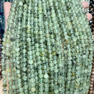 ไหมเขียว Prehnite 6 mm เจีย (เส้นยาว) หินนำโชค การงานสำเร็จ  *เล่นแสงสวยมาก*