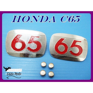 HONDA C65 SIDE COVER LOGO "ALUMINIUM" LH&amp;RH SET  // โลโก้ติดฝากระเป็าข้าง อลูมิเนียม อักษรสีแดง สินค้าคุณภาพดี