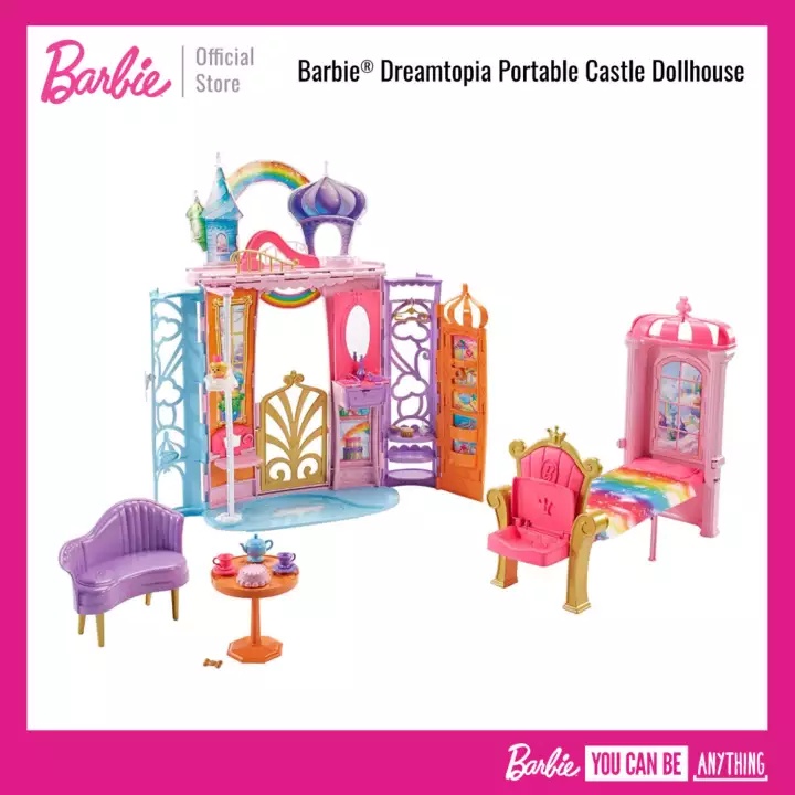 Barbie® Dreamtopia Portable Castle Dollhouse บาร์บี้ ปราสาท ดรีมโทเปีย บ้านตุ๊กตา แบบพกพา ของเล่น ของเล่น เด็ก FTV98