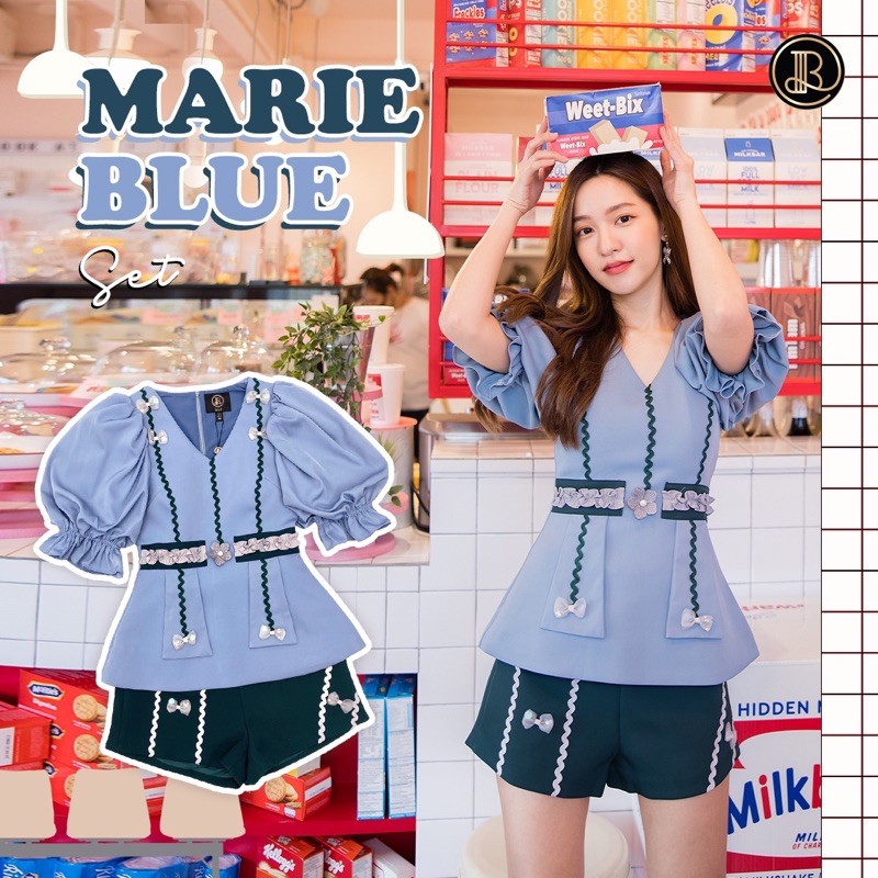BLT Brand:Marie Blue เซ็ตกางเกงสีฟ้าดำ สวยแป๊ะมากๆ👗🧚‍♀️
