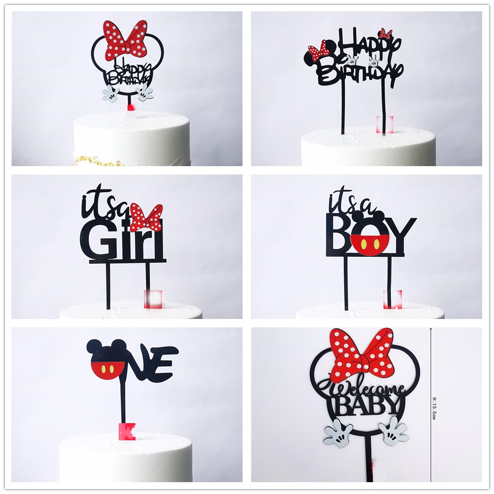 ท็อปเปอร์อะคริลิค รูปมิกกี้ มินนี่ มิกกี้ เมาส์ ประดับโบว์ สําหรับตกแต่งเค้กวันเกิดเด็ก - รูปที่ 4