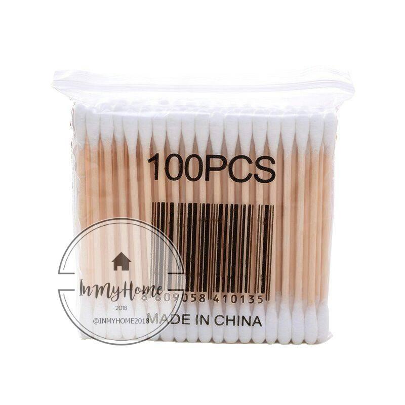 คอตตอนบัด 100 ก้าน (แพ็คเดี่ยว) Cotton buds 🍭 💜สำลีปั่นหู ด้ามไม้ สำลีไม้ สำลีก้าน  imh99
