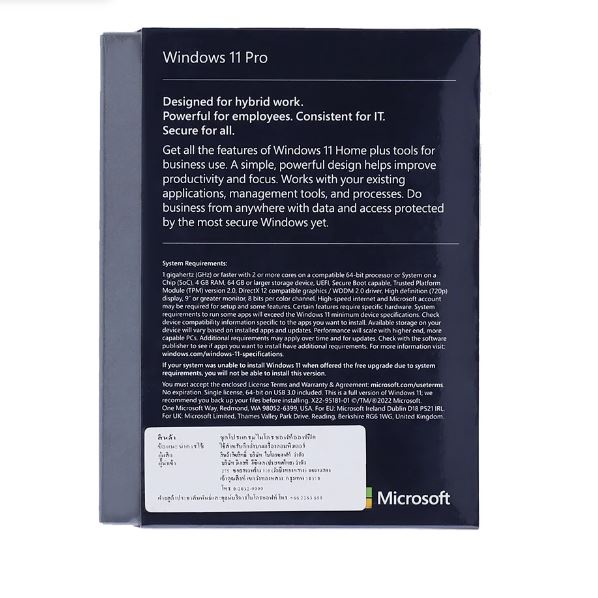 MICROSOFT WINDOWS (ไมโครซอฟต์ วินโดวส์) MICROSOFT WINDOWS 11 PRO (ENG / 64 BIT / FPP / USB / HAV-00163)