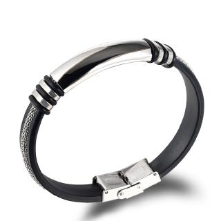 2021 Fashion Jewelry Stainless Steel Silicone Bracelet Men Vintage Titanium Steel Bracelets Bangles Cuff Rubber Bracelet