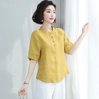 เสื้อเชิ้ตแขนสั้น ผ้าฝ้าย และผ้าลินิน ทรงหลวม เข้ารูป ขนาดใหญ่ สําหรับผู้หญิง