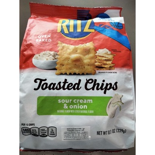 Ritz Toasted Chips - Sour Cream &amp; Onion ขนมปังอบกรอบ รสซาวร์ครีมและหัวหอม 230gm